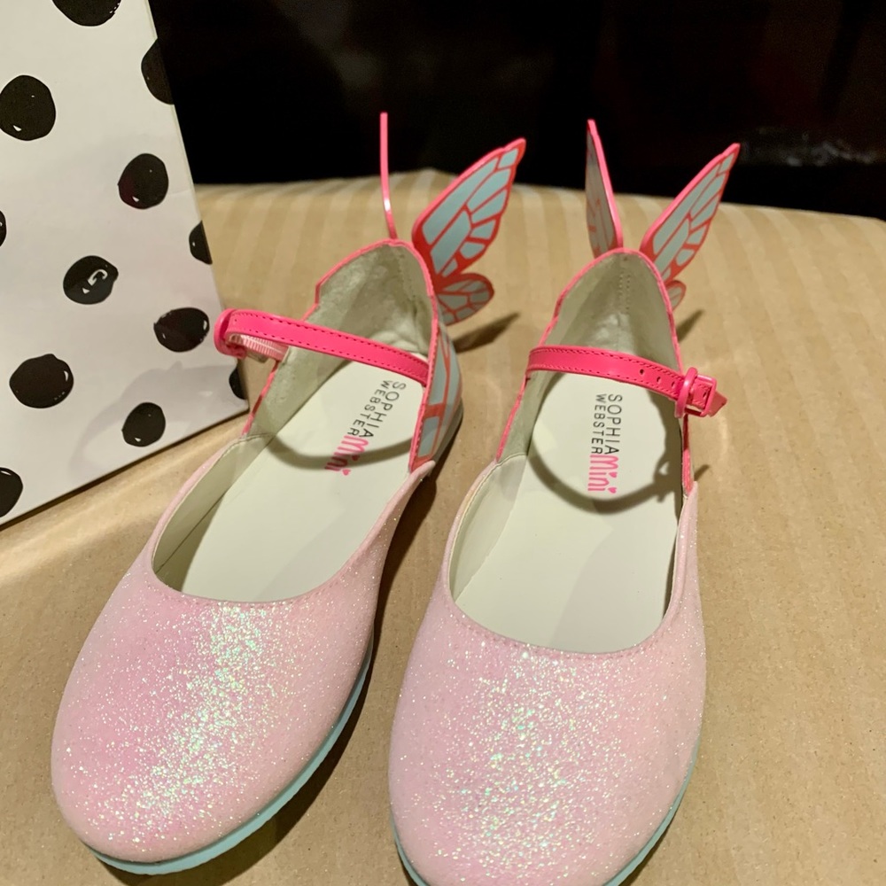 SOLD!! Sophia Webster Girls Mini Chiara Bellet Flats in Pink Glitter Sz 32 - Picture 7 of 11